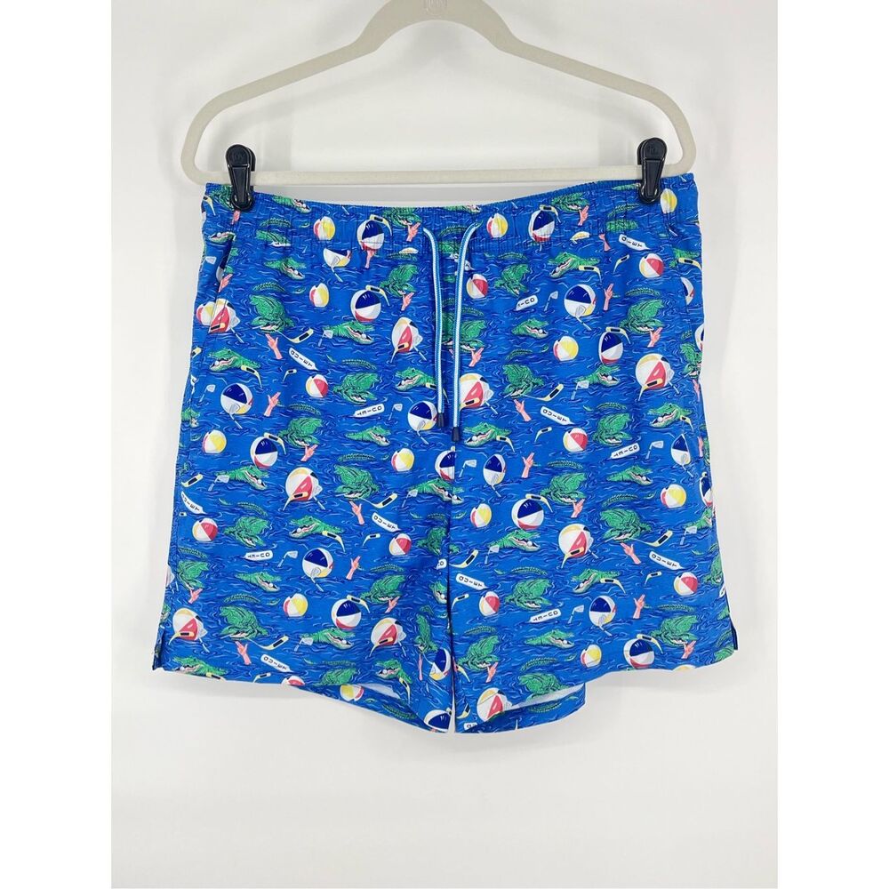 Peter Millar Crown Blue Alligator Golf Beach Print Swim 7” Trunks Mens Large - Picture 2 of 12